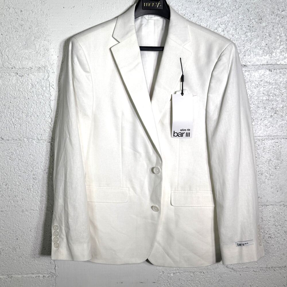 Bar III Men's Slim-Fit Linen Blend Suit Jacket White 38S $360